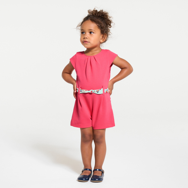 أفرول قصير فاخر مع حزام زهري للفتاة الرضيعة